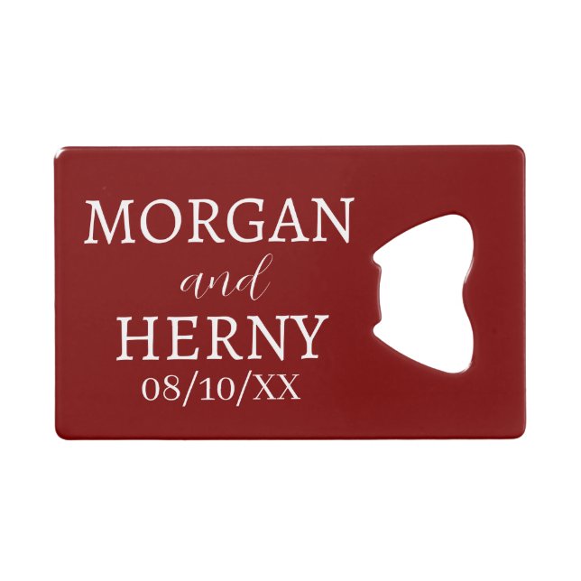 CUSTOMIZED NAME STYLISH MODERN WEDDING  CREDIT CARD BOTTLE OPENER (Front (Horizontal))