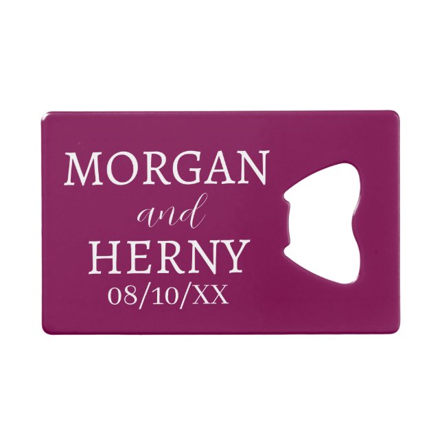 CUSTOMIZED NAME STYLISH MODERN WEDDING  CREDIT CARD BOTTLE OPENER (Front (Horizontal))