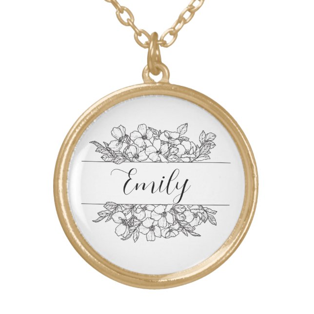  Customized Name Wildflower  Gold Plated Necklace (Front)