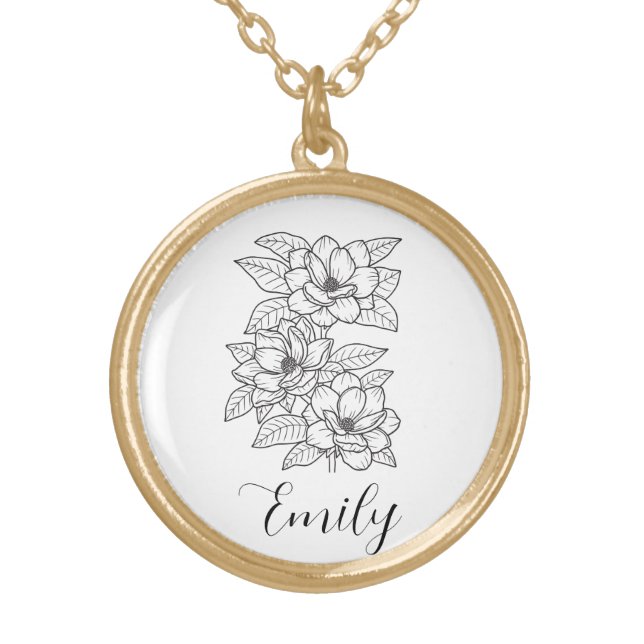  Customized Name Wildflower Gold Plated Necklace (Front)