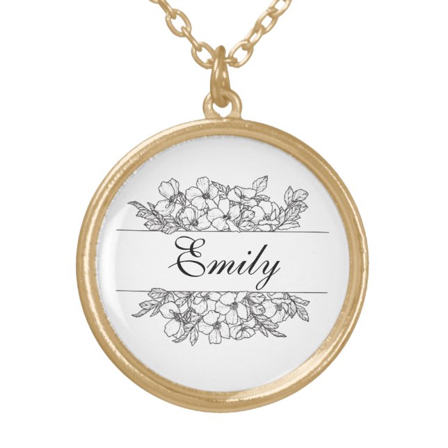  Customized Name Wildflower  Gold Plated Necklace (Front)