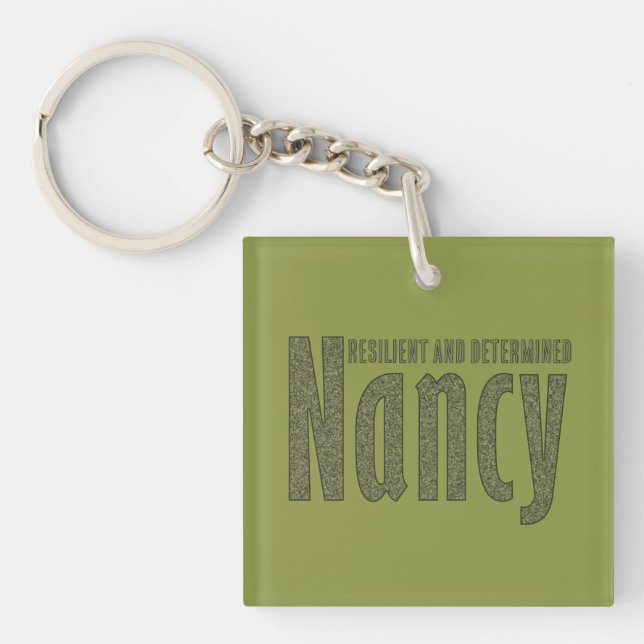Customized "Nancy" Name Dark Army Green Camouflage Keychain (Front)