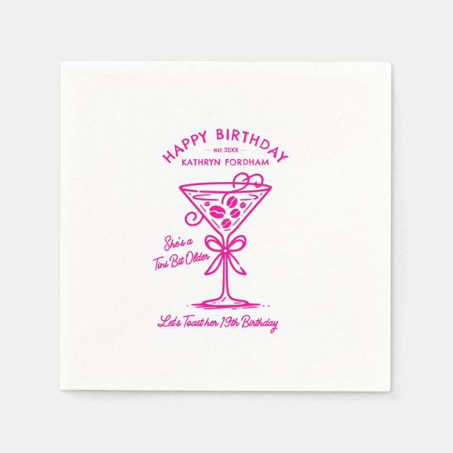 Customized Napkins 19th Birthday Pink Martini (Front)
