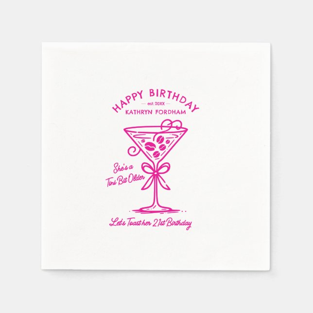 Customized Napkins 21st Birthday Pink Martini (Front)