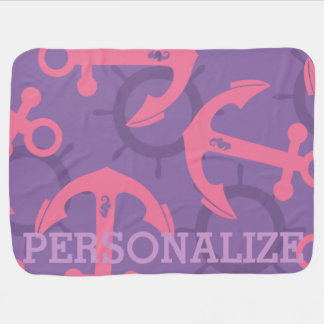 Customized Nautical Pink Purple Anchors Pattern Stroller Blanket