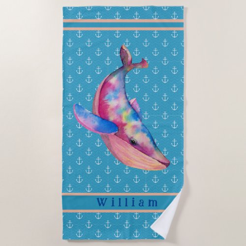 Customized Nautical Whale Beach Towel