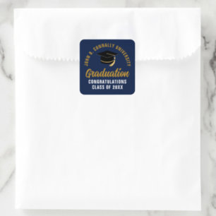Customized Navy Blue Gold 2026 Graduation Party Square Sticker