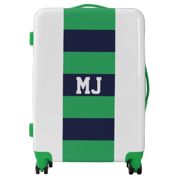 Customized Navy Blue Green Stripes Luggage by DesignByLang at Zazzle