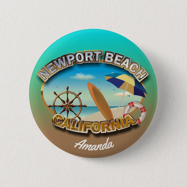 Customized Newport Beach Illustration Button (Front)