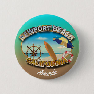 Customized Newport Beach Illustration Button