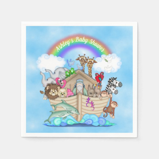 Customized Noah's Ark Baby Shower Paper Napkins (Front)