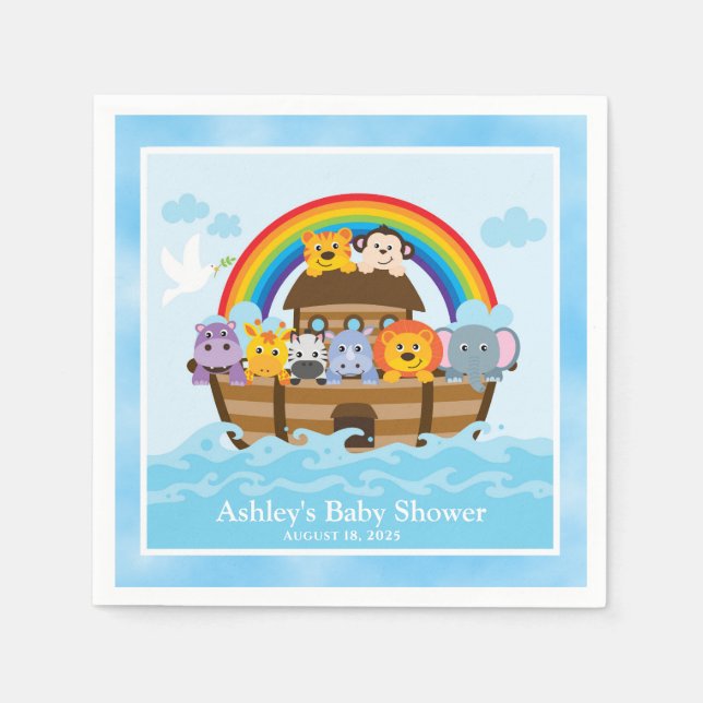 Customized Noah's Ark Baby Shower Paper Napkins (Front)