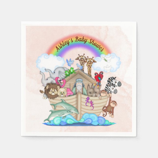 Customized Noah's Ark Baby Shower Paper Napkins (Front)