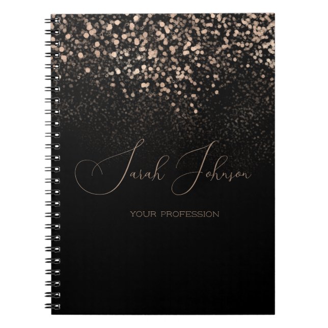 Customized Notebook Gold Glitter on Black (Front)