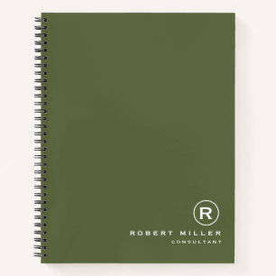 Customized Olive and White Monogram Initial Notebook