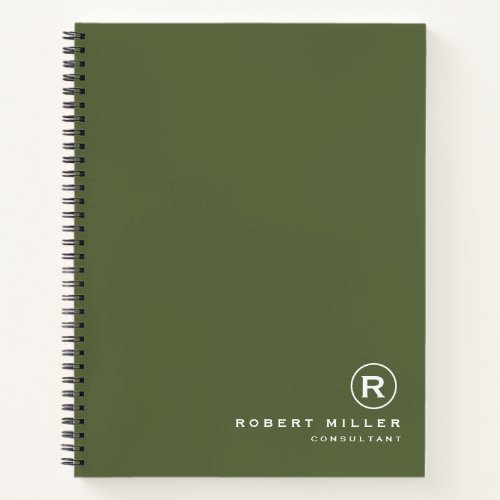 Customized Olive and White Monogram Initial  Notebook