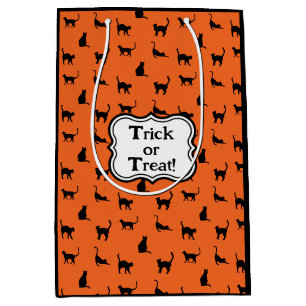 Customized Orange and Black Halloween Cats Medium Gift Bag