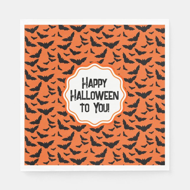 Customized Orange Black Bats Halloween  Napkins (Front)
