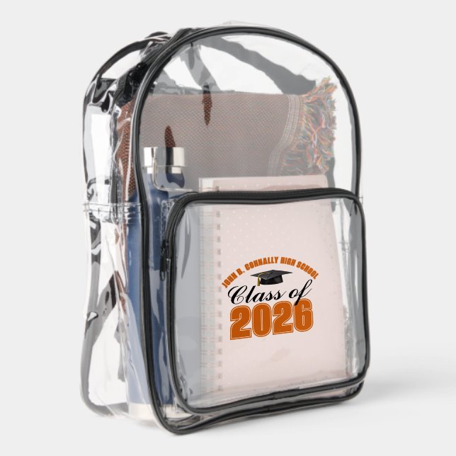 Customized Orange Class of 2026 Graduation Clear Backpack (Right)