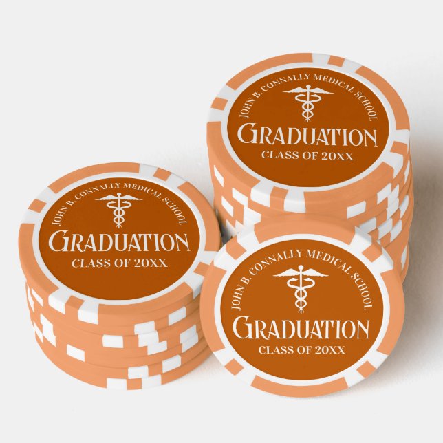Customized Orange Medical School Graduation Party Poker Chips (Stack)