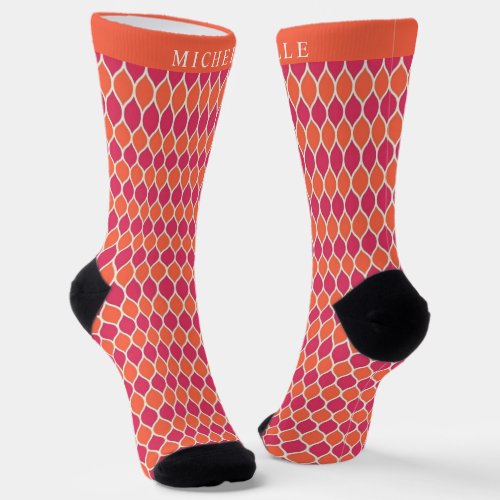 Customized Orange Pink White Geometric Pattern Socks