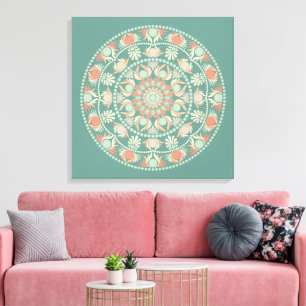 Customized Ornate Retro Sage and Sand Mandala Canvas Print