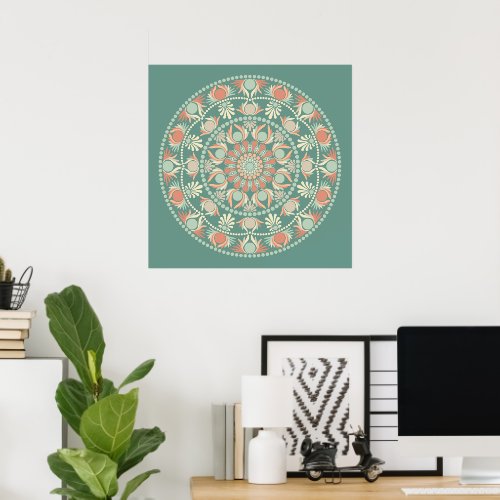 Customized Ornate Retro Sage and Sand Mandala Poster