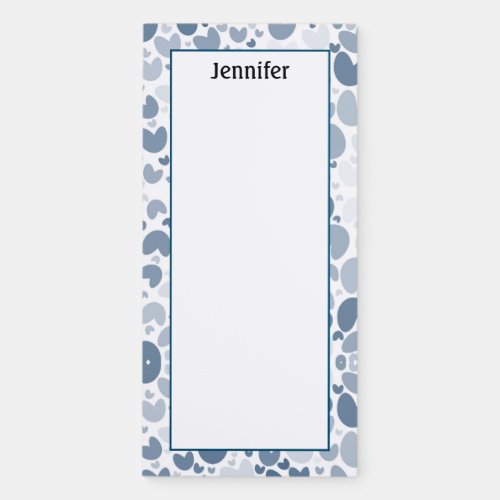 Customized Pale Navy Blue Hearts Magnetic Notepad