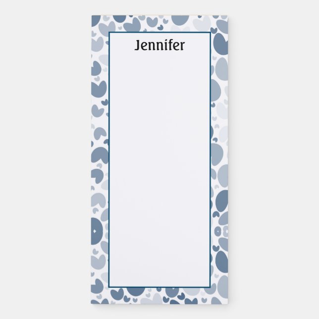 Customized Pale Navy Blue Hearts Magnetic Notepad (Front)