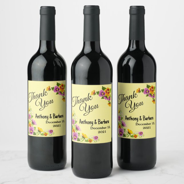 Customized Pansy Thank You Wine Label (Bottles)