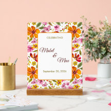 Customized Party Sign Pink Orange Red Floral