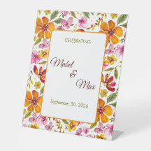 Customized Party Sign Pink Orange Red Floral