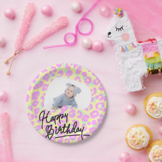 customized Pastel Leopard Print Happy Birthday Paper Plates