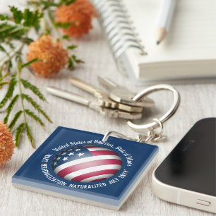 Customized Patriotic American Flag, Blue and White Keychain