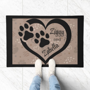 Customized Paw Prints Heart Doormat