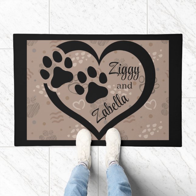 Customized Paw Prints Heart Doormat (Indoor)