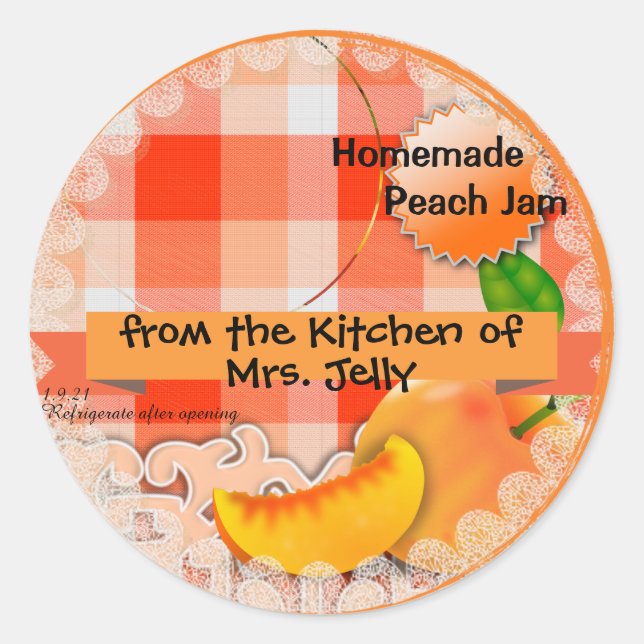 Customized Peach Jam Classic Round Sticker (Front)