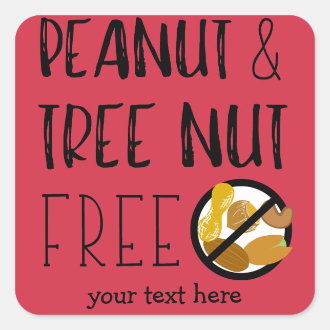 Customized Peanut and Tree Nut Free Red Stickers (Front)