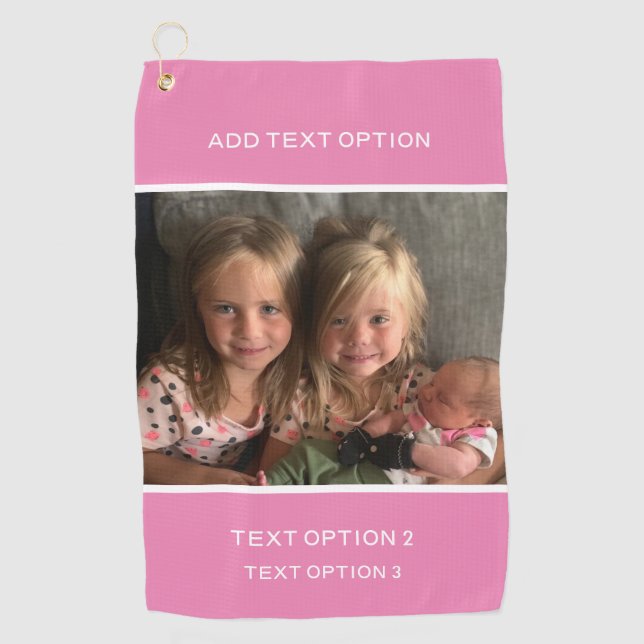Customized Personal Photo Pink Golf Towel (Front)