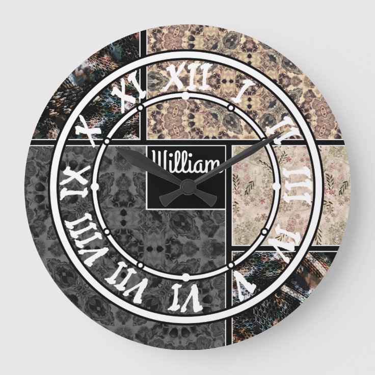 Customized personalized ornamental patches squares large clock Zazzle