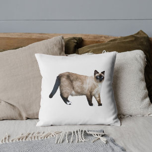 Customized Pet Lover Cute Siamese Cat Photo White Throw Pillow
