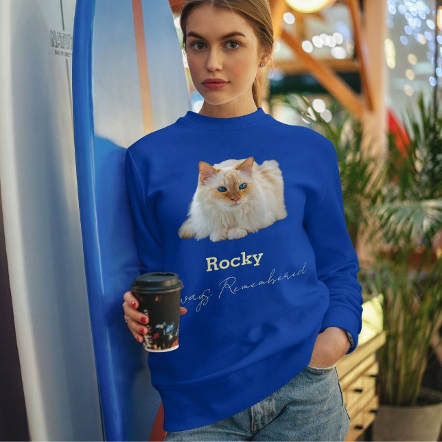 Customized Pet Memorial Quote Photo Blue Cat Lover Sweatshirt (Creator Uploaded)