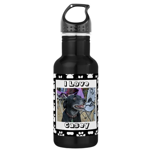 Customized Pet Photo and Paw Print Stainless Steel Water Bottle (Front)