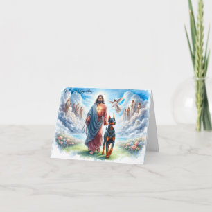 Customized Pet Sympathy Card-Jesus with Doberman  Card