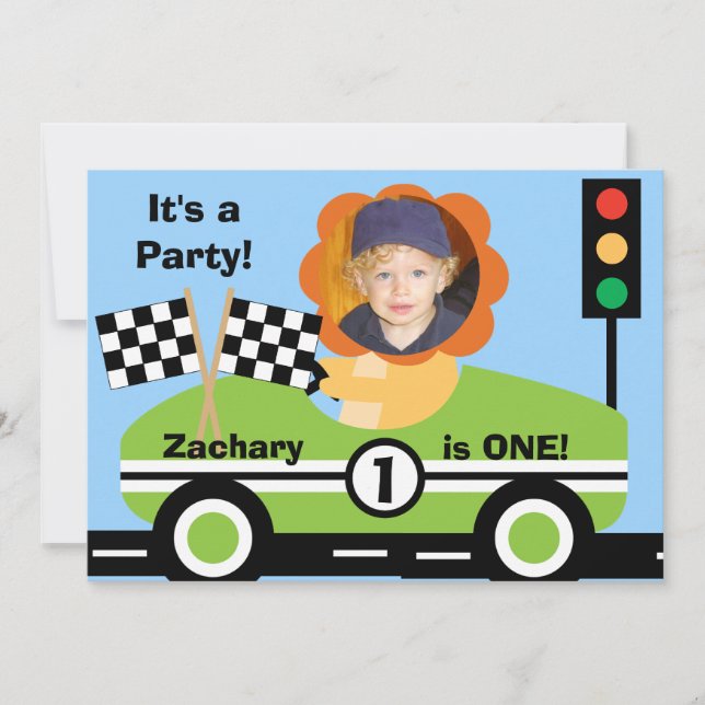 Customized Photo Animal Racers Birthday Invitation (Front)