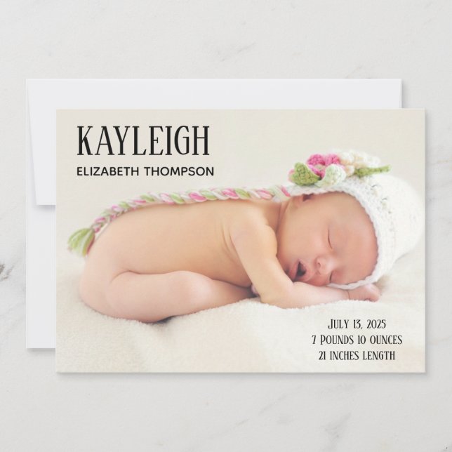 Customized Photo Baby Girl Birth  Announcement (Front)
