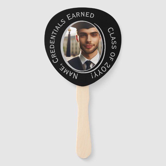 Customized Photo Black and Silver Graduation Party Hand Fan (Front)