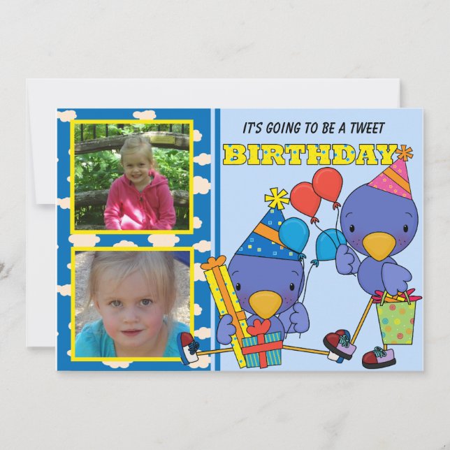 Customized Photo Blue Birds Birthday Invitation (Front)