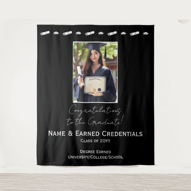 Customized Photo, Cap, Diploma Graduation Backdrop (Front)
