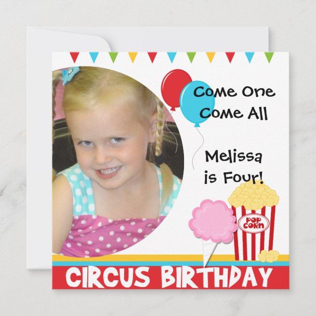 Customized Photo Circus Birthday Invitations (Front)